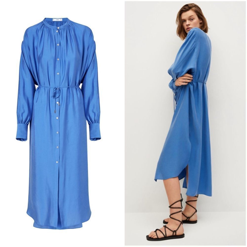 Mango Modal Oversized Dress Belted Blue - Picture 2 of 9